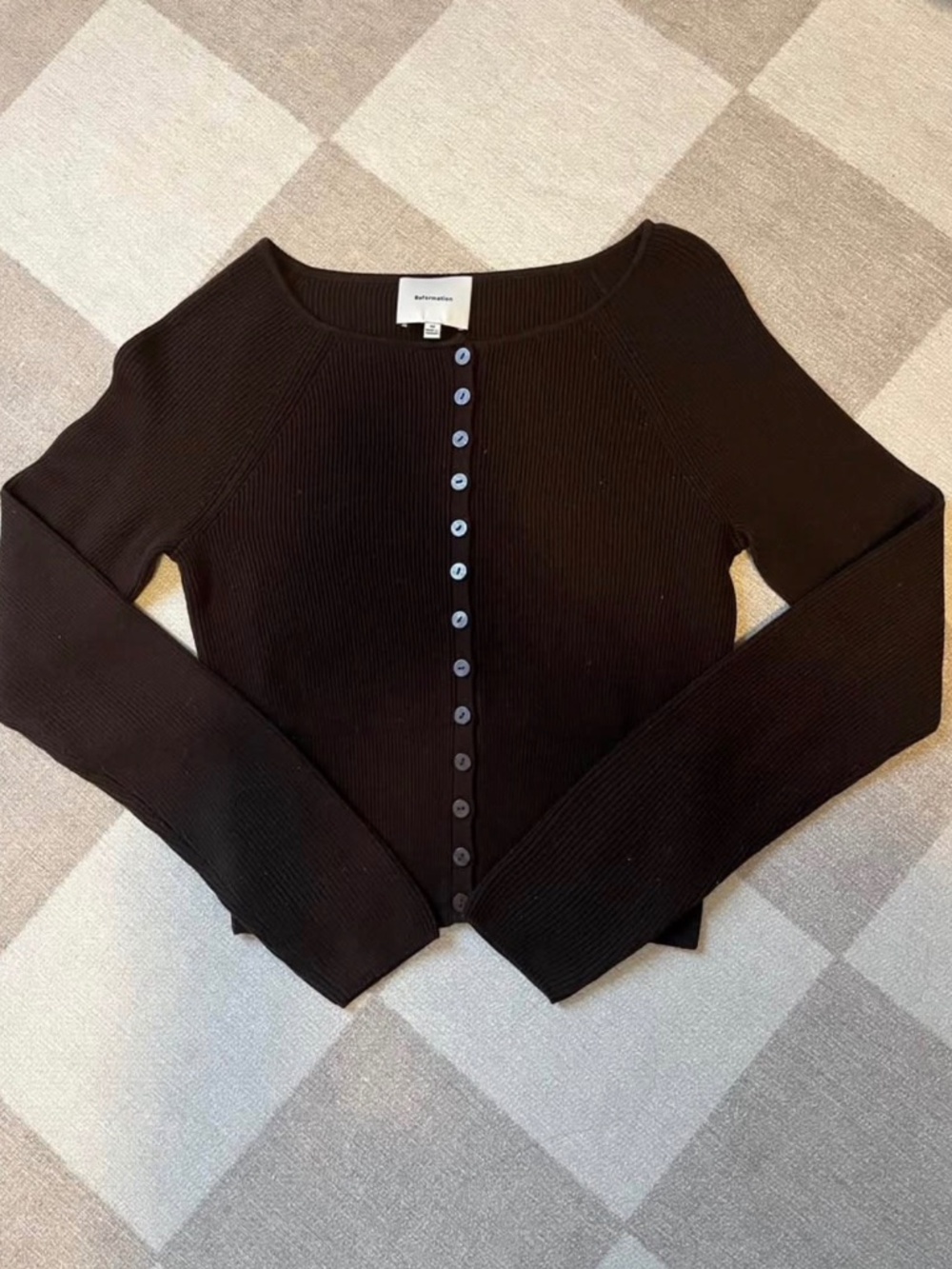 Reformation Meadow Regenerative Merino Cardigan Brown - Size M